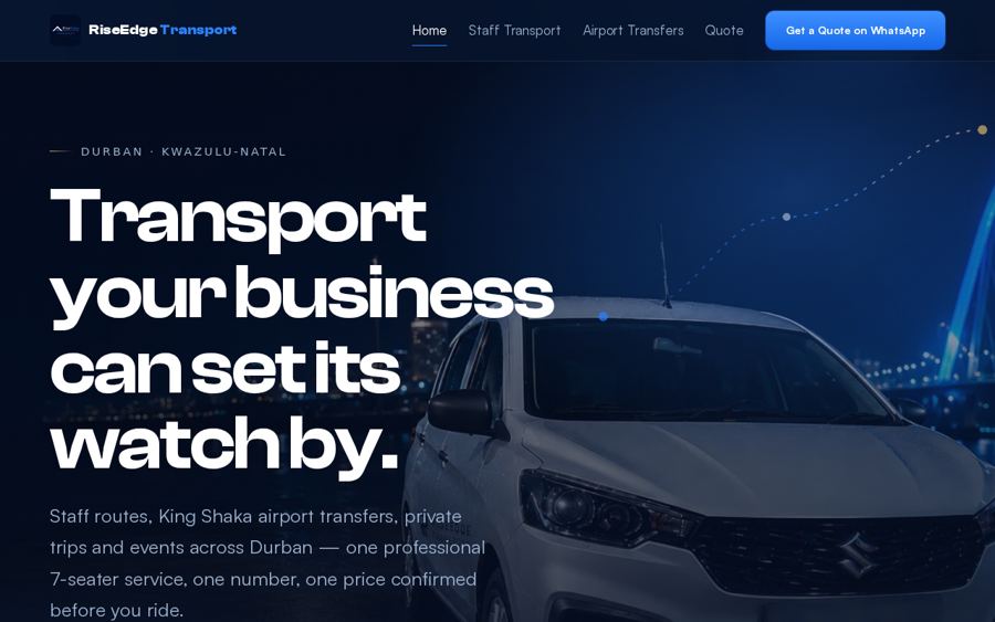 RiseEdge Transport website shown on a laptop